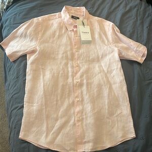 NWT Theory Soft Pink linen polo